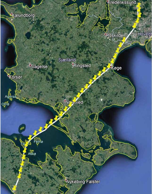 Route for pigeon no. 2. Both pigeon passes west of Femø, but pigeon no.
