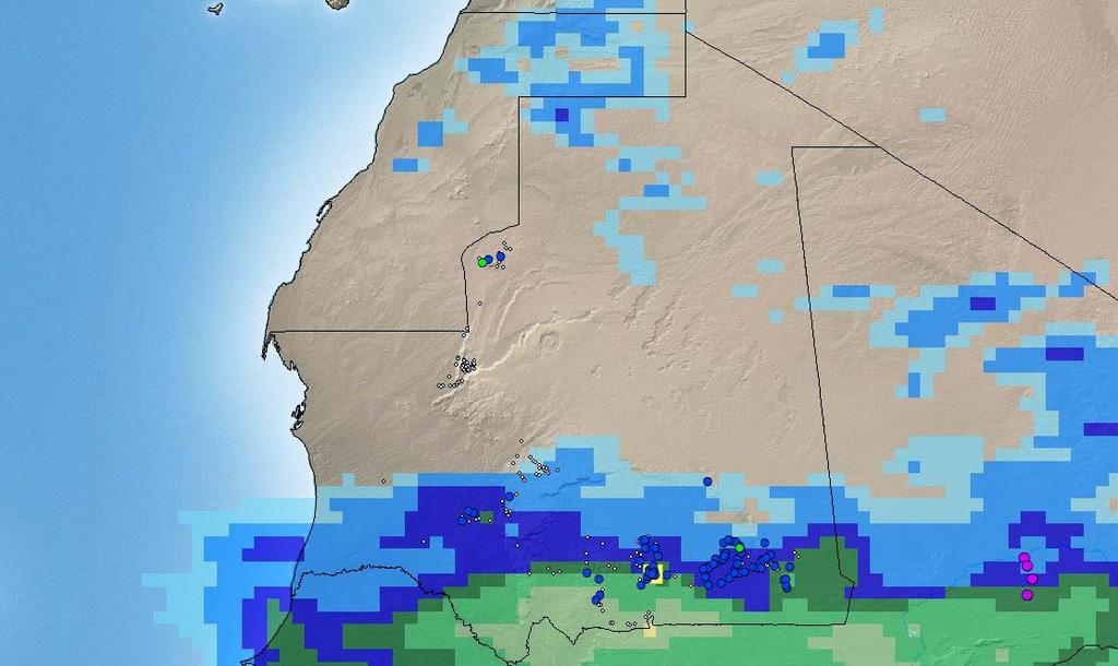 Zouerate N Beika Tidjikja July 2016 swarms bands groups July 2016 rainfall 0 100 200 300 mm source: IRI RFE Nema adults