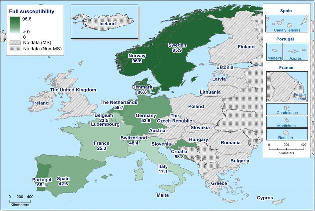 Norway (N = 263) Sweden (N = 74) Denmark (N = 144) Portugal (N = 218) Croatia (N = 85) Netherlands (N = 293) Germany (N = 191) Switzerland (N = 190) Spain (N = 169) France (N = 194) Belgium (N = 196)
