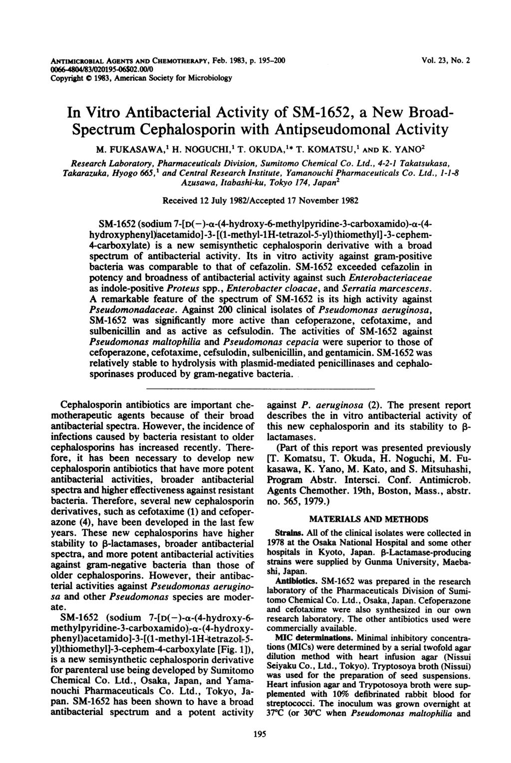 ANTIMICROBIAL AGENTS AND CHEMOTHERAPY, Feb. 1983, p. 195-200 Vol. 23, No. 2 00664804/83/020195S06$02.
