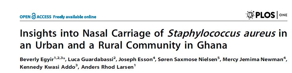 Study 3: Community Carriage The aims of the study were: i) to assess the nasal carriage prevalence of S aureus in