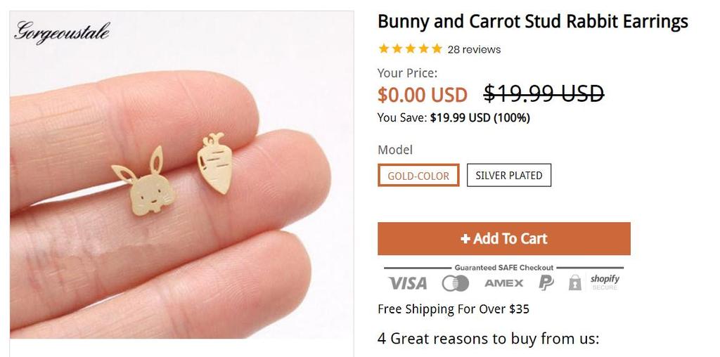 Rabbit Deal of the Week: (Exclusive get a FREE Bunny with Carrot Earring Set Limit 1 Per Person) ----------------------------------------------------------------------------------- Store: https://www.