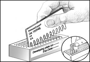 (4) Remove the Comb from its protective envelope. Do not touch the teeth of ImmunoComb card.