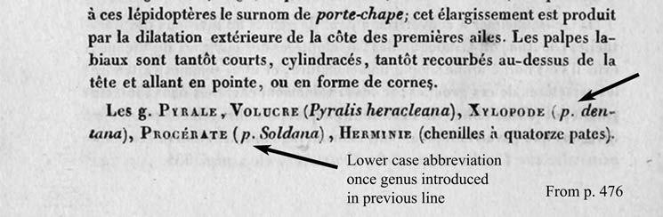 110 Bulletin of Zoological Nomenclature 71(2) June 2014 Fig. 2. Section of Latreille (1825, p. 476) illustrating the use of lower case p. to identify type species of new genera listed.