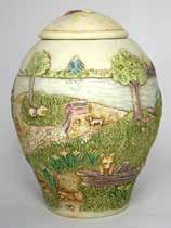 Good Day Sunshine Lidded cachepot, carved in the