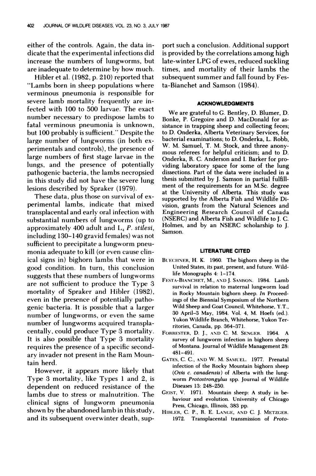 42 JOURNAL OF WILDLIFE DISEASES. VOL. 2. NO., JULY 1987 either of the controls.