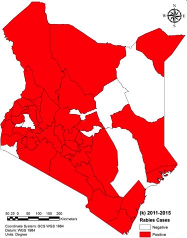 Spatial spread: period 2000-2015 To-date rabies is endemic in all counties in Kenya