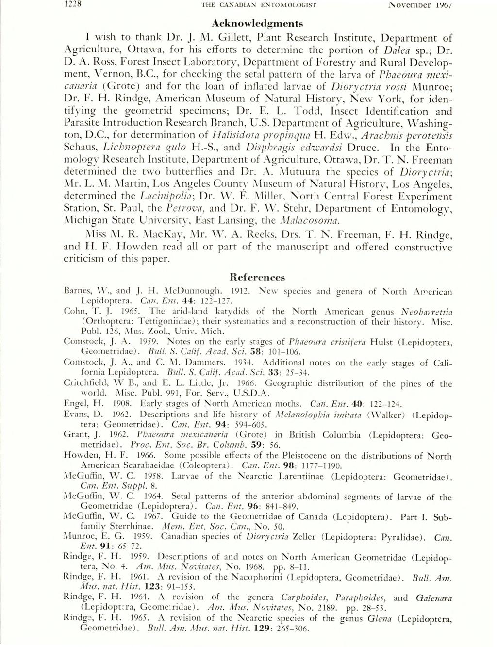 1228 THE CANADIAN ENTOMOLOGIST,Novemuer 190/ Acknowledgments I wish to thank Dr. J. M.