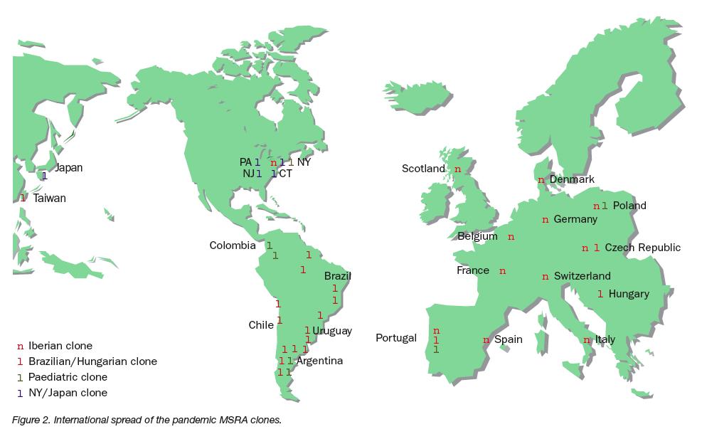 Pandemic MRSA around the world Oliveira et a., 2002, Lancet Inf Dis.