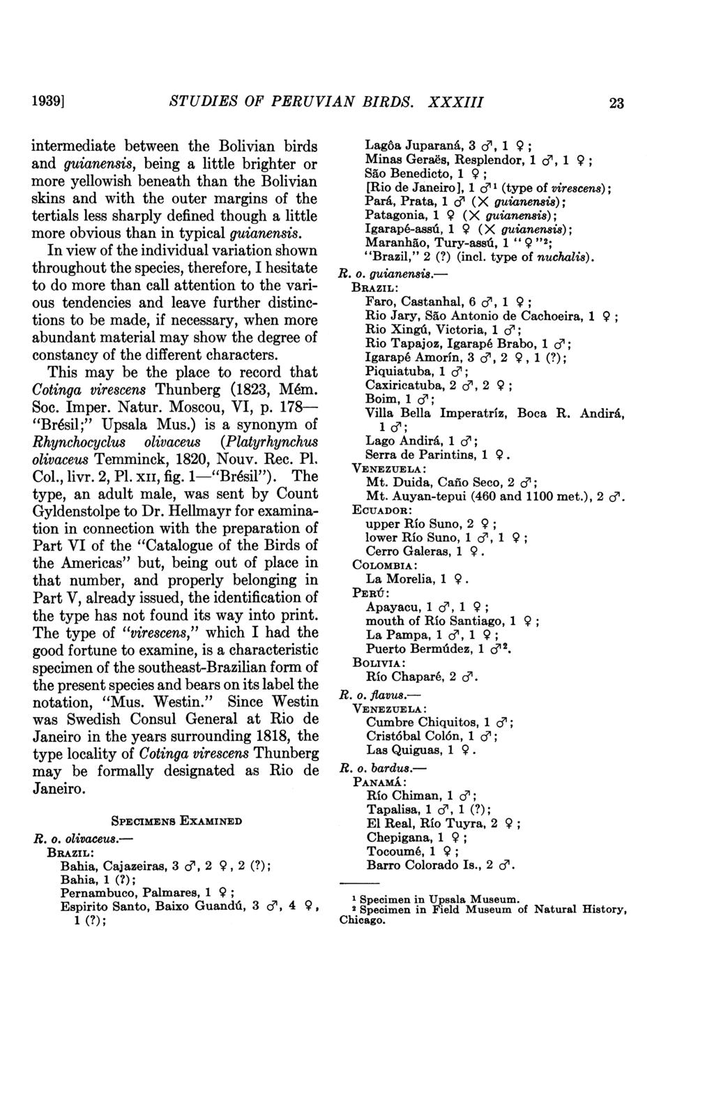 1939] STUDIES OF PERUVIAN BIRDS.