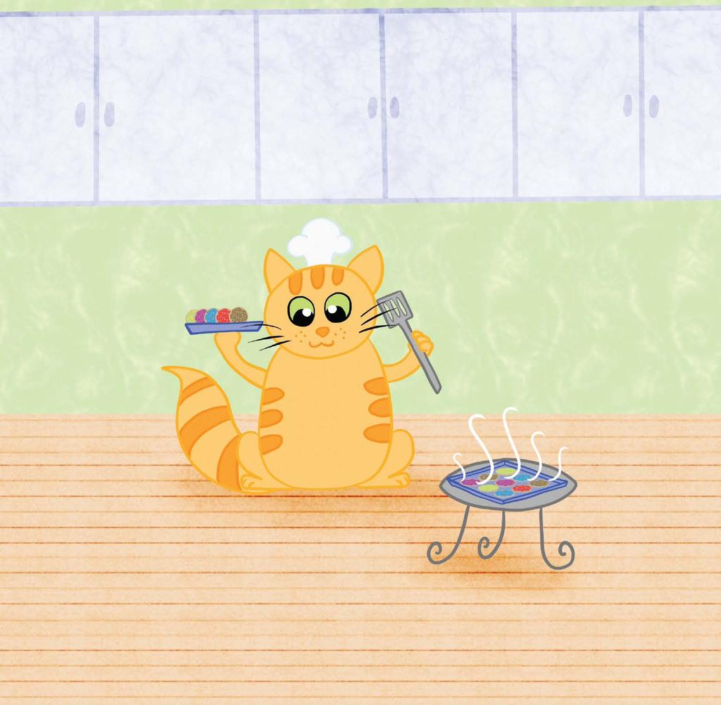 Aillie is a little kitty cat Who cooks and wears a chef s hat. What she loves most is baking.