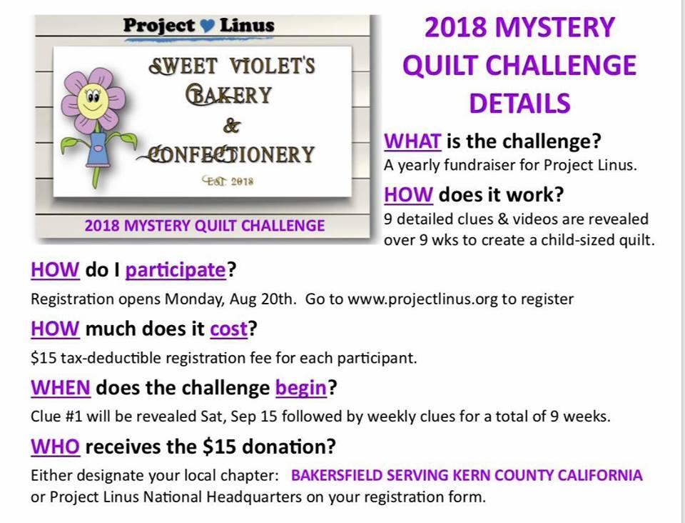 Project Linus January/February 2019 Page 8 of 10 There is still time to join the Project Linus Mystery Challenge:
