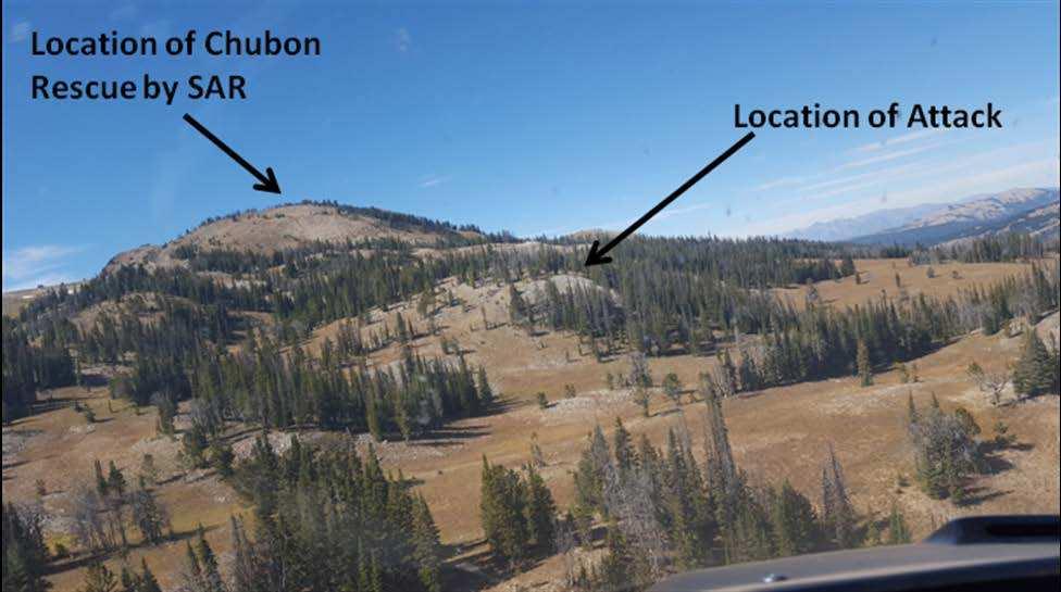 Figure 3. WGFD Aerial photograph from SAR helicopter of Uptain fatality location in the Bridger-Teton National Forest.
