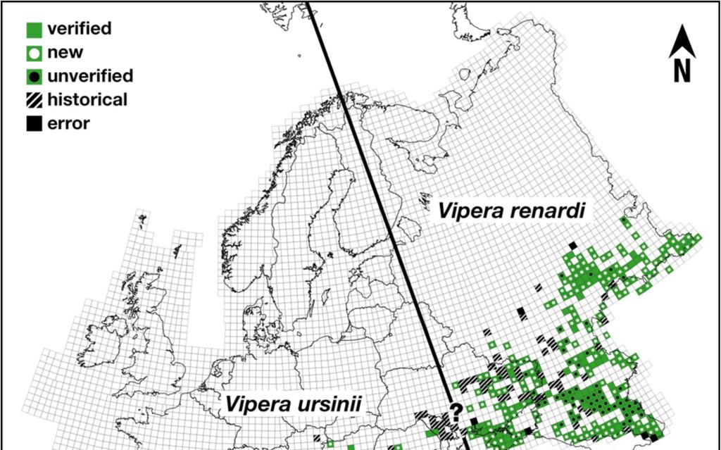 Figure 1: Revised distribution of meadow and steppe vipers in Europe. ty, Kharkiv, Ukraine); and records from our personal unpublished databases, and other unpublished sources (see acknowledgements).