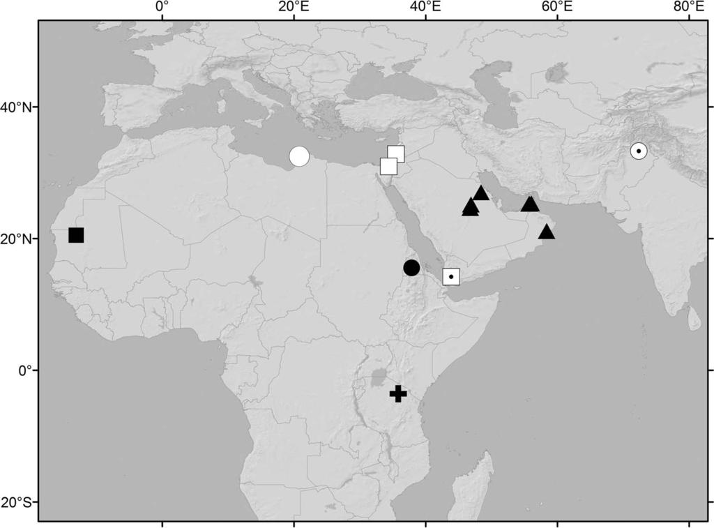 344 JOURNAL OF ARACHNOLOGY Figure 1. Map showing distribution of species of the Nannowithius group: Nannowithius aethiopicus ( ); N. buettikeri ( ); N. caecus ( ); N. dekeyseri ( ); N.