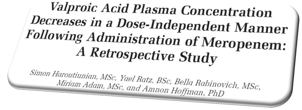 After discontinuation of meropenem, VPA plasma concentrations remained low for 7 days and then gradually increased after 8 to 14 days, reaching values comparable to those before meropeneminitiation.
