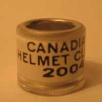 Left: Canadian Helmet Club band from 2004, in plastic coated racing homer style, presumed manufactured in Belgium by Haspesclagh.