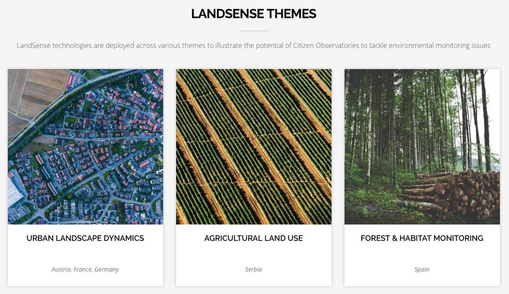 LandSense Themes LandSense technologies are deployed across various themes to illustrate the potential of