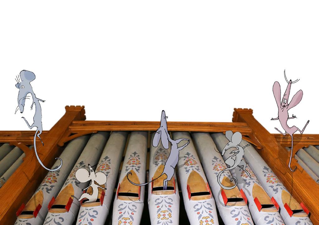 With each note, the bellows pushed the air up the pipe... and UP went each mouse in turn... until it reached the top and OUT it popped! LOOK... MICE!!! shrieked one of the congregation.