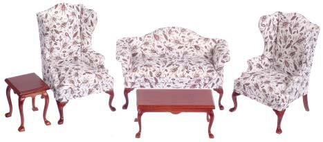 99 Set T3855 Loveseat T3854 Queen Anne Living Room Set/5 Mahogany T3856 Armchair T3857 Coffee Table T3858 End