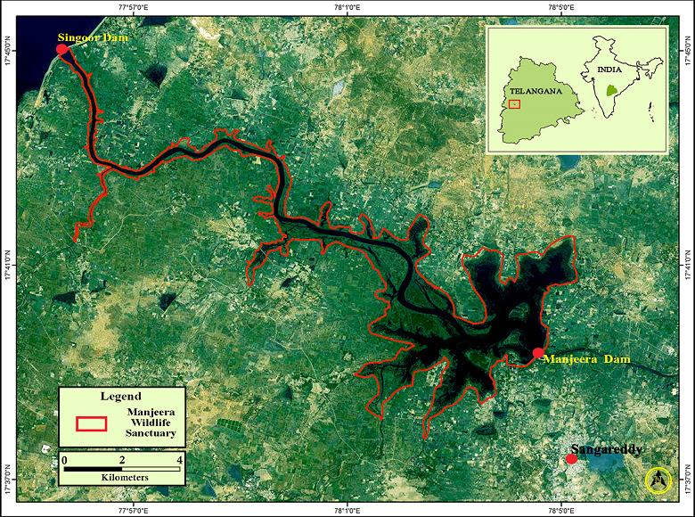 Herpetological Conservation and Biology Figure 2. Map of the Manjeera Wildlife Sanctuary, Sangareddy District, Telangana State, India.
