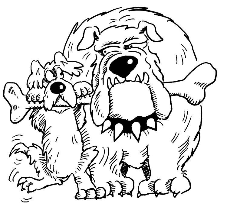 Two Dogs, Two Bones coloring page Free printable coloring page