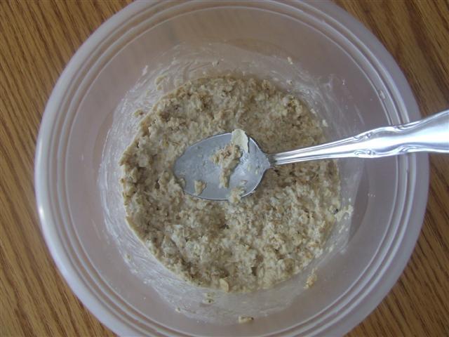 Adding the Water I use a little more then 1/4 cup of water and mix it in with the oatmeal, you want this to be a firm but moist
