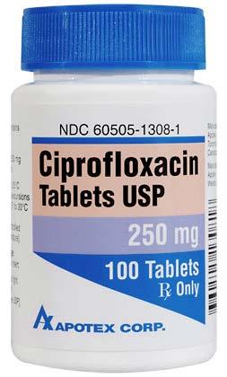 Ciprofloxacin 25-30 mg/kg qd/bid Inconsistent absorption Ciprofloxacin pharmacokinetics and oral absorption of generic ciprofloxacin tablets in dogs Mark G. Papich, DVM, MS AJVR vol 73(7) 2012.