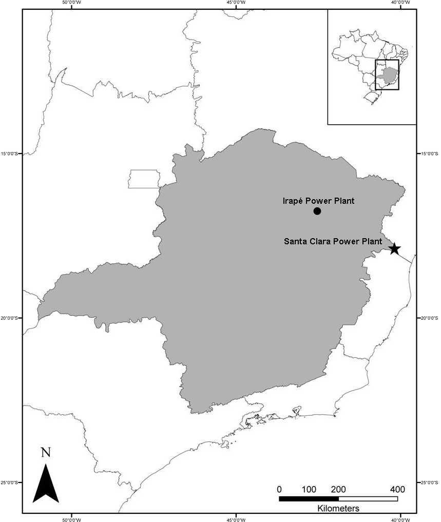 10 L. R. V. ALENCAR ET AL. FIG. 1. Map showing the location of the two hydroelectric power plants at Minas Gerais State where life history aspects of Oxyrhopus trigeminus were studied.