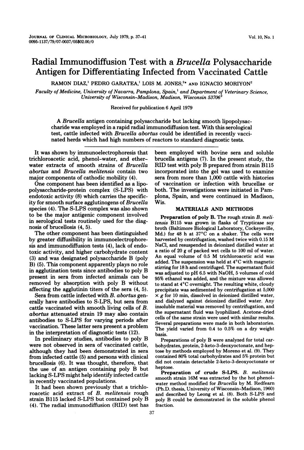 JOURNAL OF CLINICAL MICROBIOLOGY, July 1979, p. 37-41 0095-1137/79/07-0037/05$02.00/0 Vol. 10, No.
