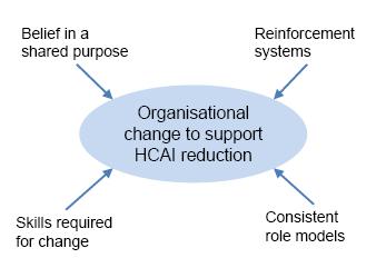 Engagement through Organisational change Holmes, Dinneen, Public Services Review, 8, 2006 HSJ Feb 2006 Organisational change to drive AS and HCAI reduction Griffiths P, Renz A, Hughes