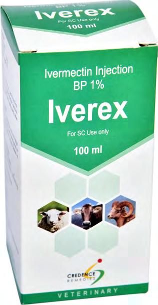 Iverex Ivermectin Injection I.P. Composition: Ivermectin I.P.(Vet) 10 mg Benzyl alcohol I.P. 0.03ml (As preservative) Propylene glycol I.P. q.