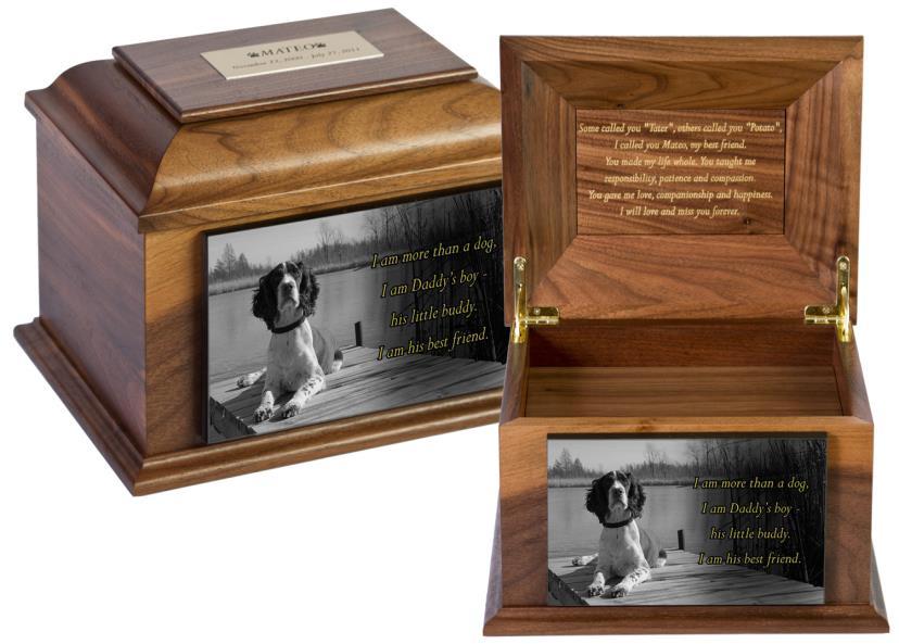 Gold Nameplate Inside: Engraved lid and plain memorial tray.