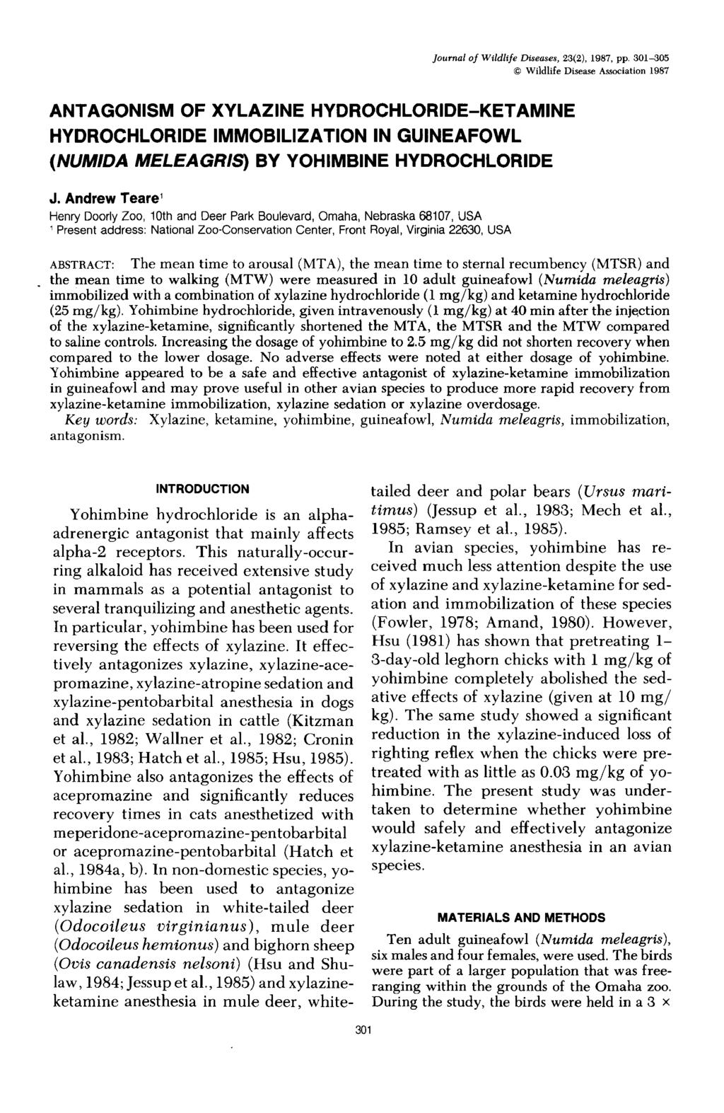 Journal of Wildlife Diseases, 23(2), 1987, pp.