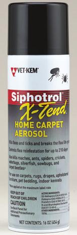 Vet-Kem Siphotrol X-Tend brand products, however, impart the rapid termination of fleas and ticks that is demanded with the extended control that is desired all in formulations that reduce toxicity