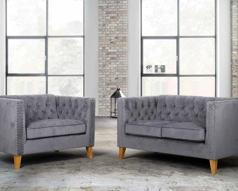 Florence Snuggle Chair & Medium Sofa Grey Velvet Snuggle Chair Medium Sofa Fabric H770 x W1090 x D800