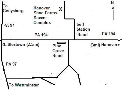 Directions to Hanover Shoe Farms, Sells Station Road Site: From West or South: Rt. 97 to Littlestown. t the traffic light take Rt. 194 North to Sell Station Road. Left on Sell Station; 1.