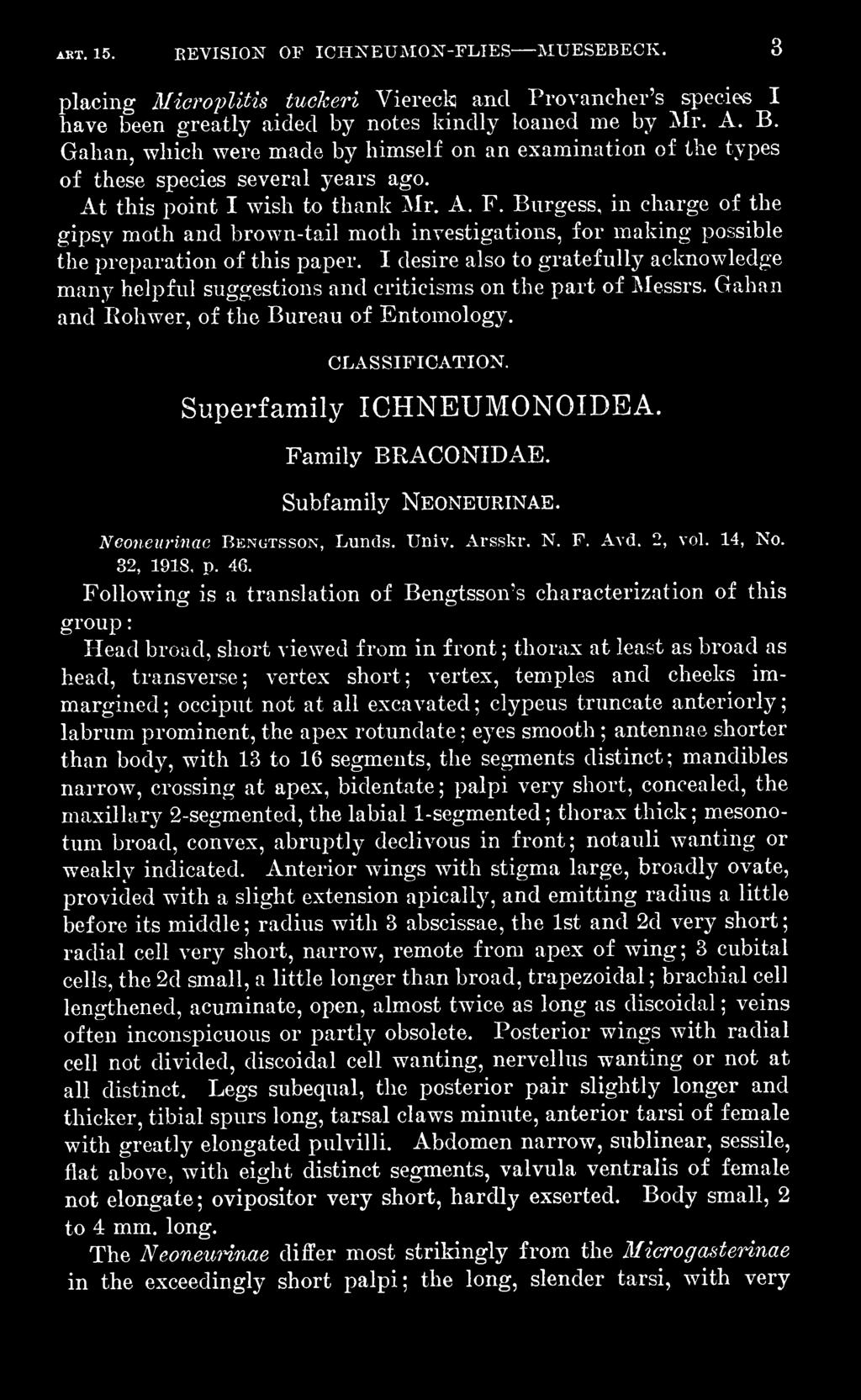 Family BRACONIDAE. Subfamily Neoneurinae. Neoneurinac Bengtsson, Lunds. Univ. Arsskr. N. F. Avd. 2, vol. 14, No. 32, 1918, p. 46.