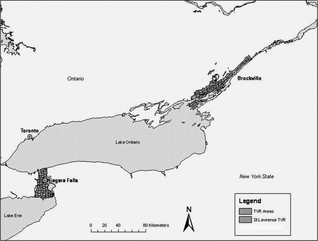 774 JOURNAL OF WILDLIFE DISEASES, VOL. 45, NO. 3, JULY 2009 FIGURE 2. Location of the Niagara and St. Lawrence Trap-Vaccinate-Release (TVR) programs in Ontario during 1994 to 2007.