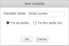 For the noticing how often you stroked it (i.e. clicked on it), we now create a "memory", a so-called variable.