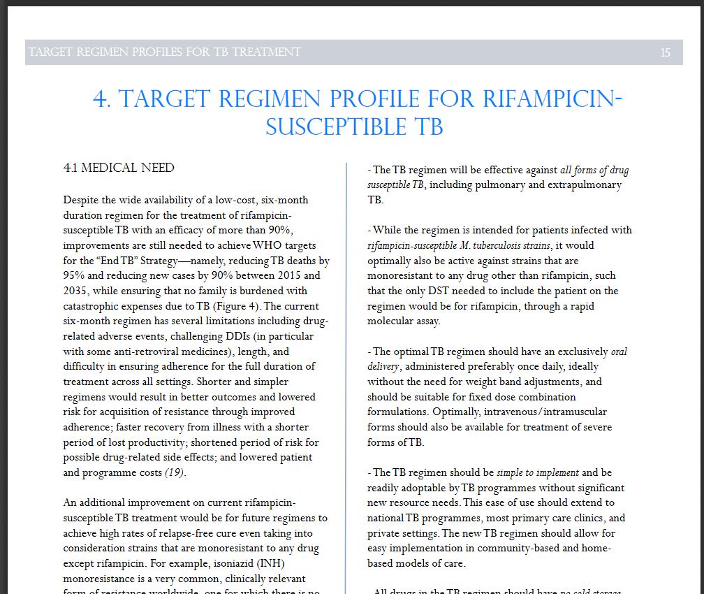WHO Target regimen profiles for TB treatment (2016) https://www.
