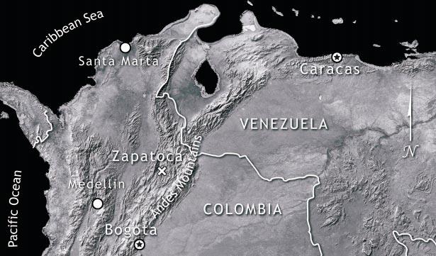 AMERICAN MUSEUM NOVITATES NO. 347 Fig.. Northwestern South America, showing Zapatoca, Colombia, where Notoemys zapatocaensis was found. Map based on satellite imagery from NASA/JPL/NIMA.