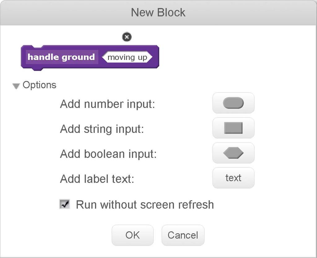 Right-click the define handle ground block and select edit from the menu. Click the gray triangle next to Options to expand the window, and click the button next to Add boolean input.