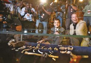 Non-fiction:The Descendants Gallo Images/Getty Images Photographers surround Lee Berger, his son Matthew, and the bones of A. sediba that father and son found.