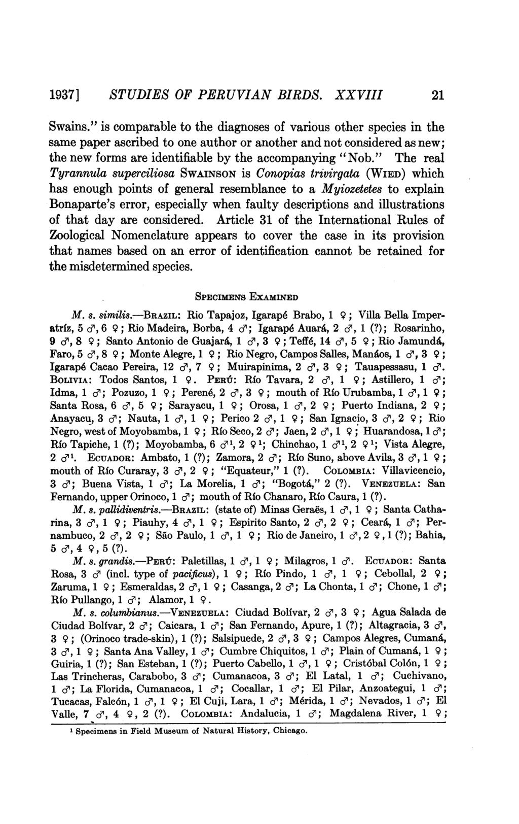 1937] STUDIES OF PERUVIAN BIRDS. XXVIII 21 Swains.