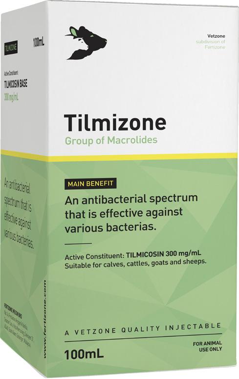 Group of Macrolides Packing: 100mL Code: VZI008 Tilmizone A broad-spectrum semi-synthetic bactericidal macrolide antibiotic with an antibacterial spectrum against various bacteria.