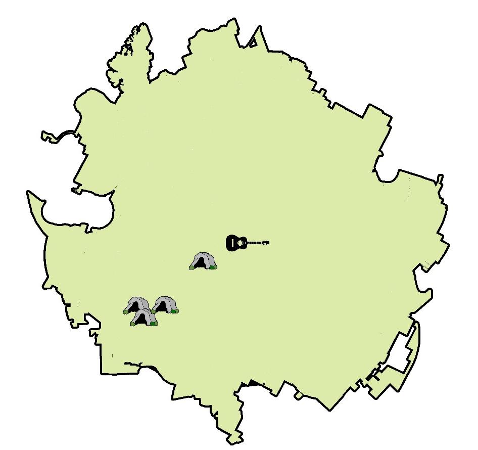 Location of caves more frequently visited by