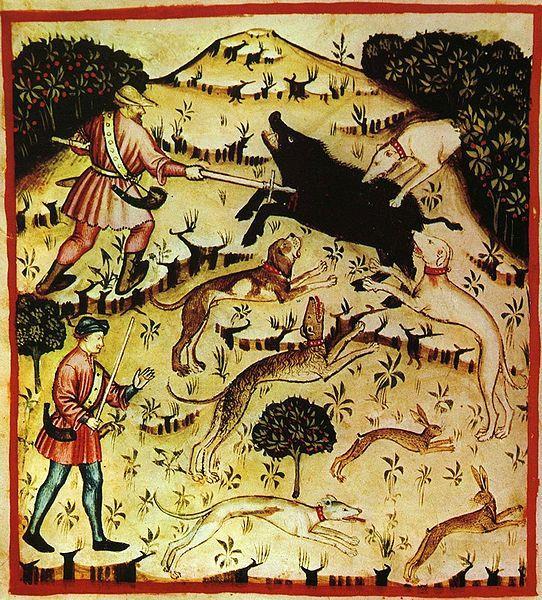 14 th century print of a hunt.