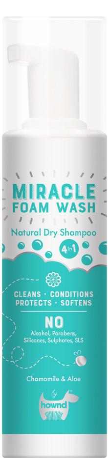 5 Miracle Foam Wash Natural Dry Shampoo Get your dog clean, dry and smelling divine in minutes! No fuss, no mess, waterless foam shampoo.