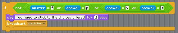 Create the block like this If the player types in an answer which is not